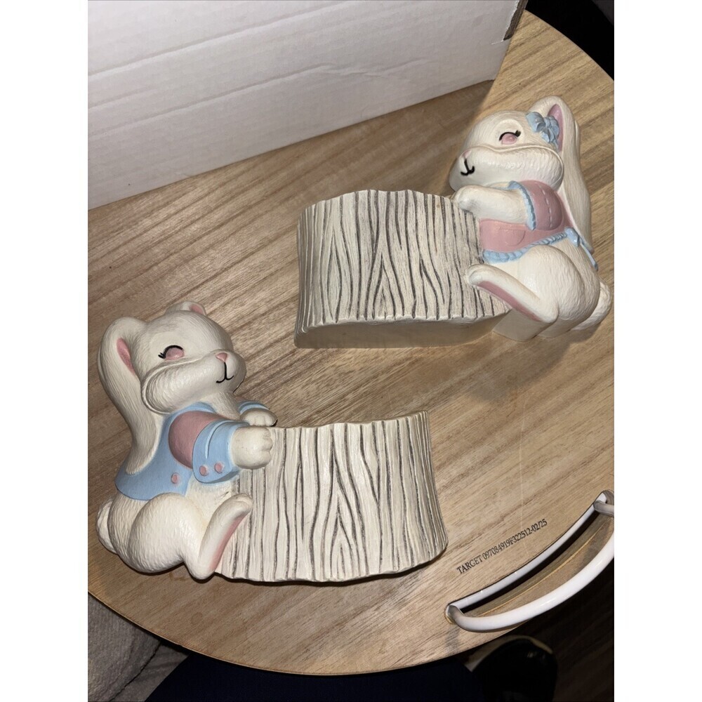 ~2~Vintage Rabbit Bunny Planters Home Interior Wall Hangers  Easter nursery